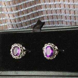 Sterling Natural Amethyst Stud 925 Stamped Earrings